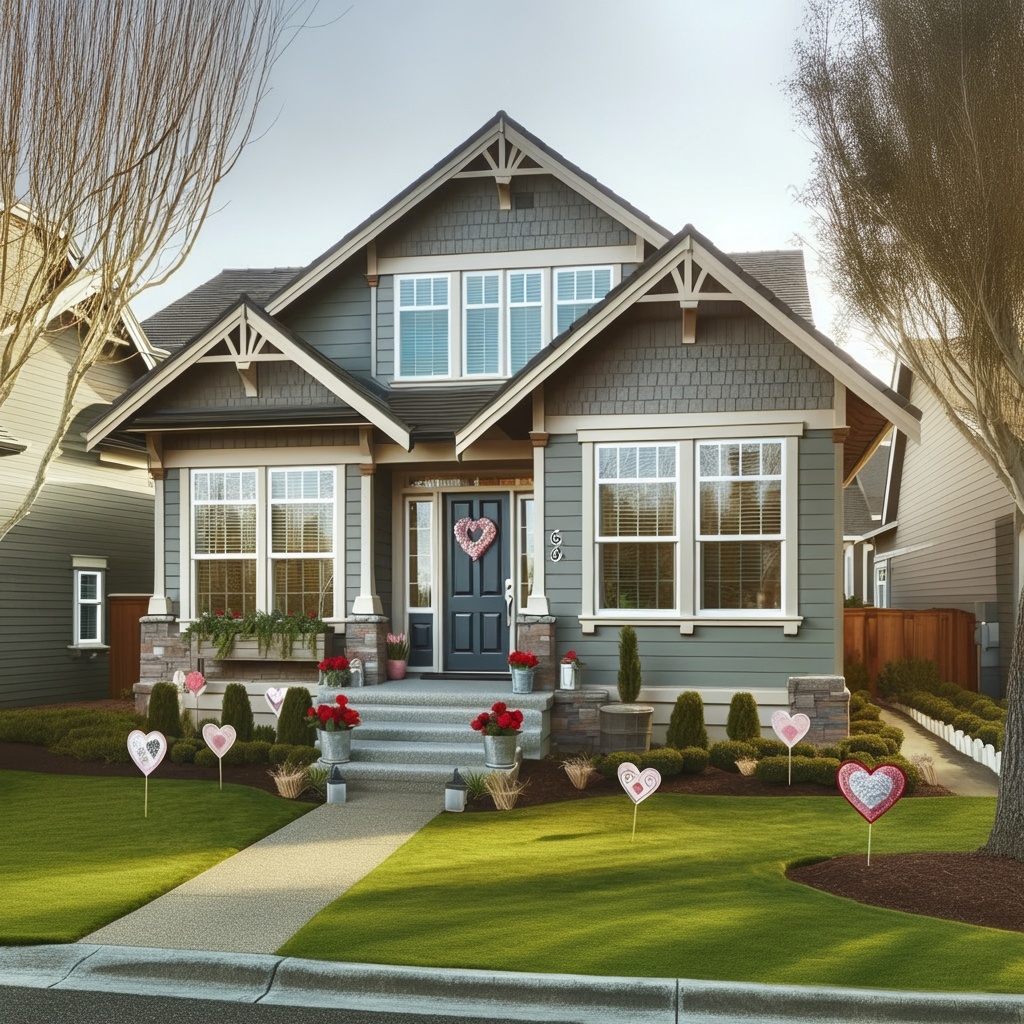 House with Valentine’s Day Decor and Front Yard