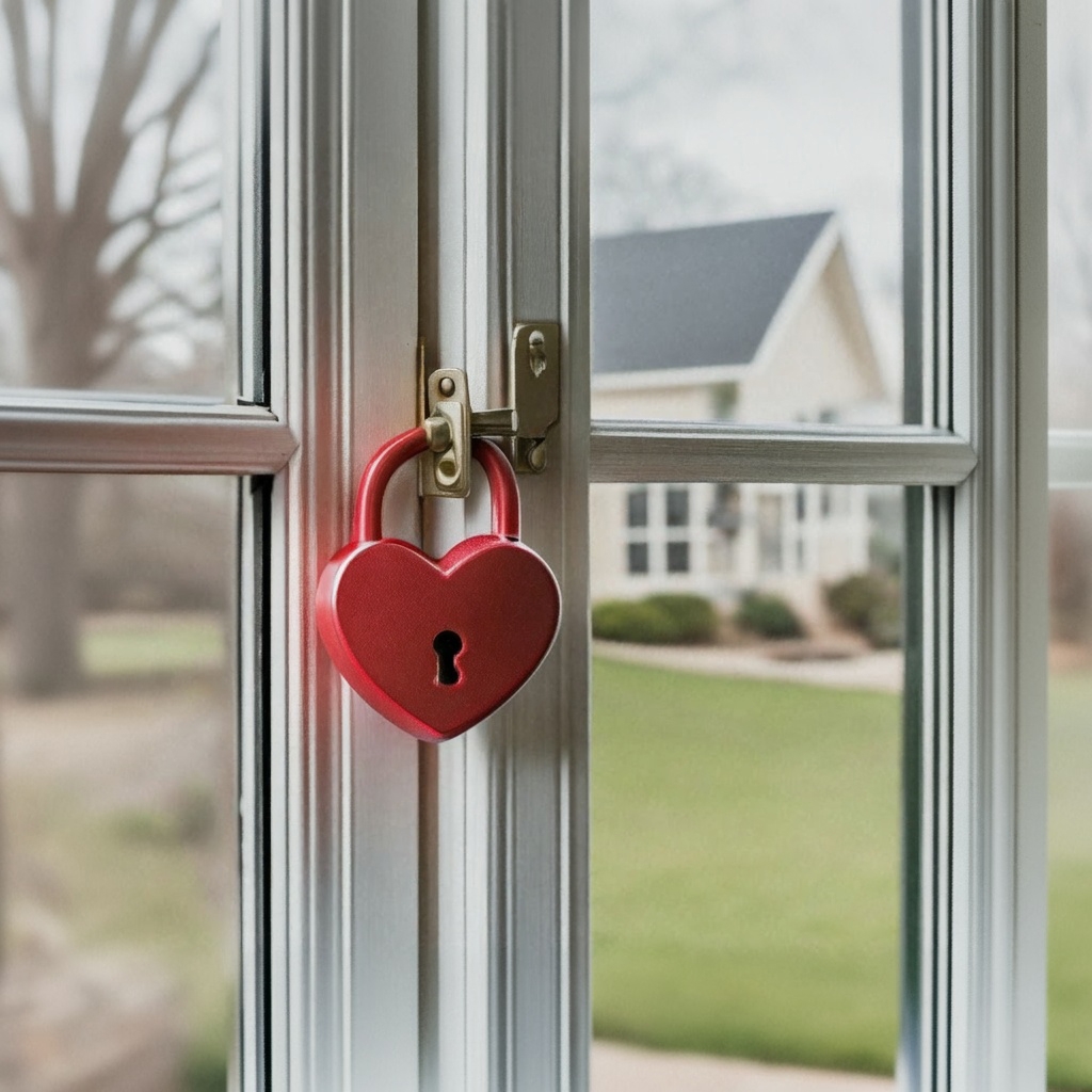 White Window with Red Heart Lock